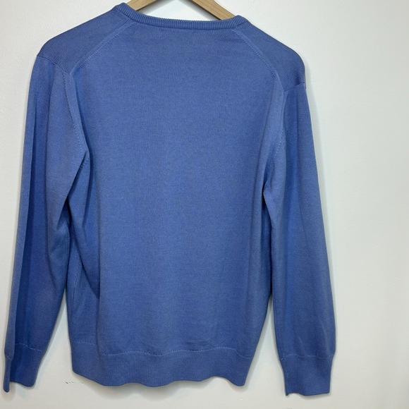 Vintage V-Neck Wool Blend Sweater Medium Blue Made in Spain Classic Minimalist - Picture 4 of 8